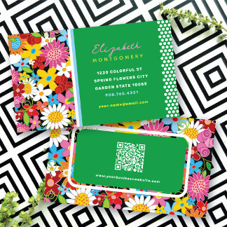 Carte De Visite Douces Fleurs Printanières Fantaisistes Jardin Col
