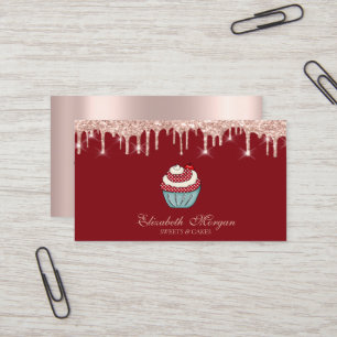 Carte De Visite Douceur Cupcake Rose Gold Dégoulinant Rouge