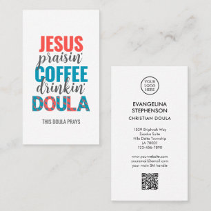 Carte De Visite DOULA chrétienne buveuse de café louant Jésus