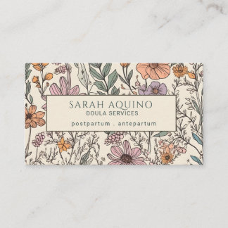 Carte De Visite Doula Floral Wildflowers Pattern Business Card