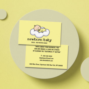Carte De Visite Doula Nouveau bébé dormant sur un nuage jaune