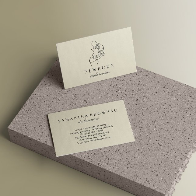 Carte De Visite Doula pour bébé nouveau-né beige (Beige New Born Baby Doula Business Card)