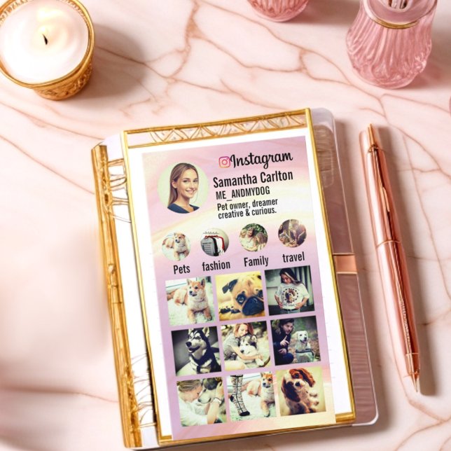 Carte De Visite Doux délicat dégradé naturel rose au lieu grille (Trendy pink gradient background insta grid business card)