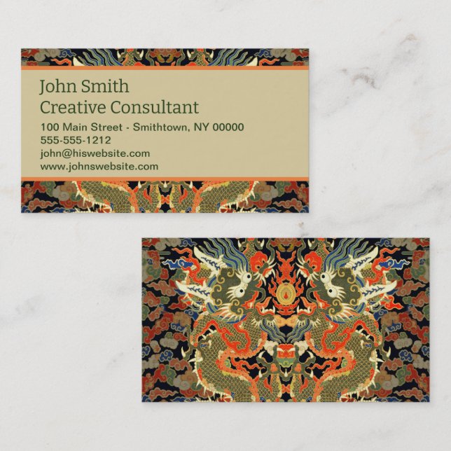 Carte De Visite Dragon asiatique chinois Art coloré (Devant / Derrière)