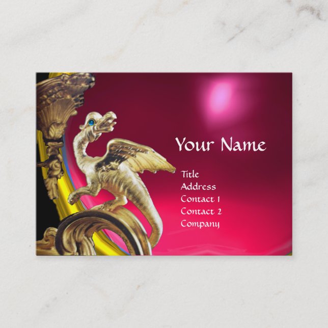 Carte De Visite DRAGON D'OR RUBIS ROUGE FUCHSIA Monogramme (Devant)