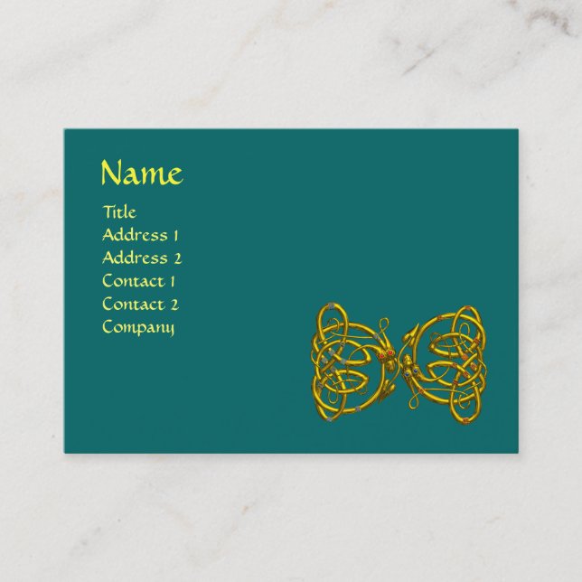 Carte De Visite DRAGON LOVE / Gold Celtic Knot Dragons Green (Devant)
