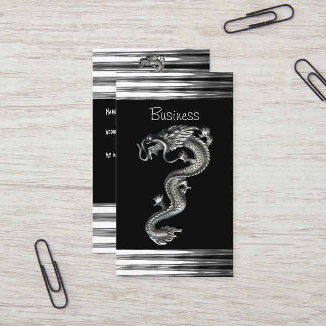Carte de visite Dragon Serpent Bijou Noir Argent (Devant/Arrière en situation)