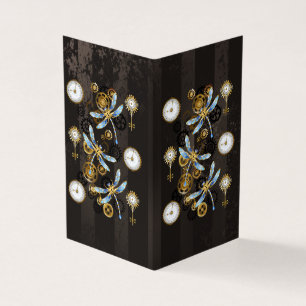 Carte De Visite Dragonflies de Steampunk sur arrière - plan rayé b