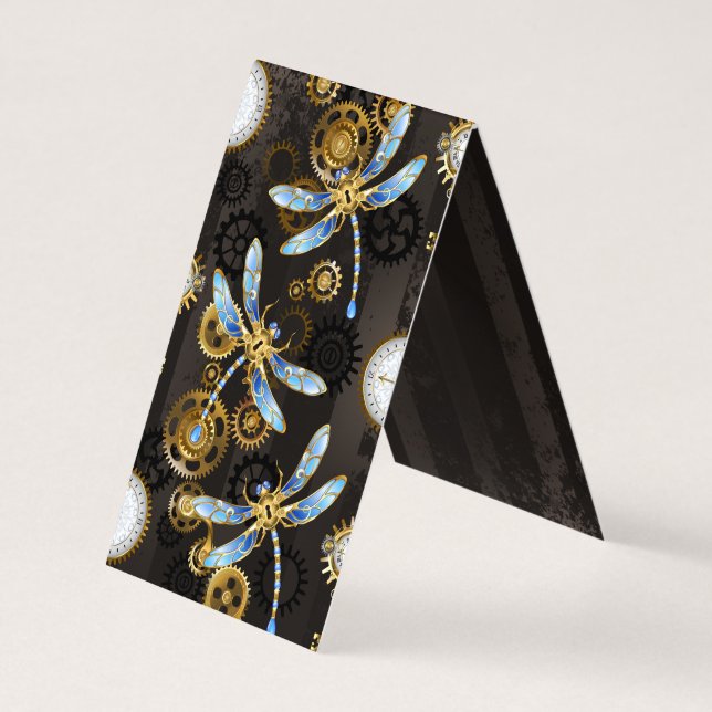 Carte De Visite Dragonflies de Steampunk sur arrière - plan rayé b (Dos)