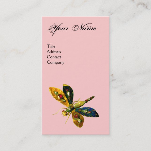 Carte De Visite DRAGONFLY ANTIQUE JOYAU MONOGRAMME ;Noir Rose (Devant)