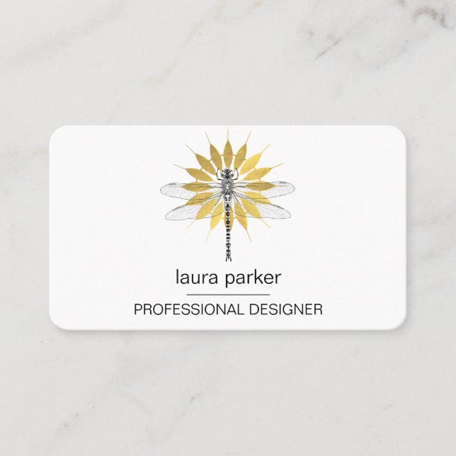 Carte De Visite Dragonfly Professional White Gold Floral (Devant)