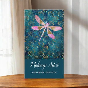 Carte De Visite Dragonfly rose Gold sur Turquoise Floral Arrière -