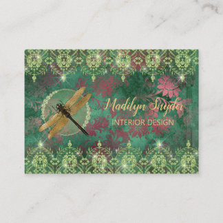 Carte De Visite Dragonfly sur Green With Rhinestones
