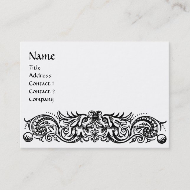 CARTE DE VISITE DRAGONS CELTIQUES  MONOGRAMME NOIR BLANC (Devant)