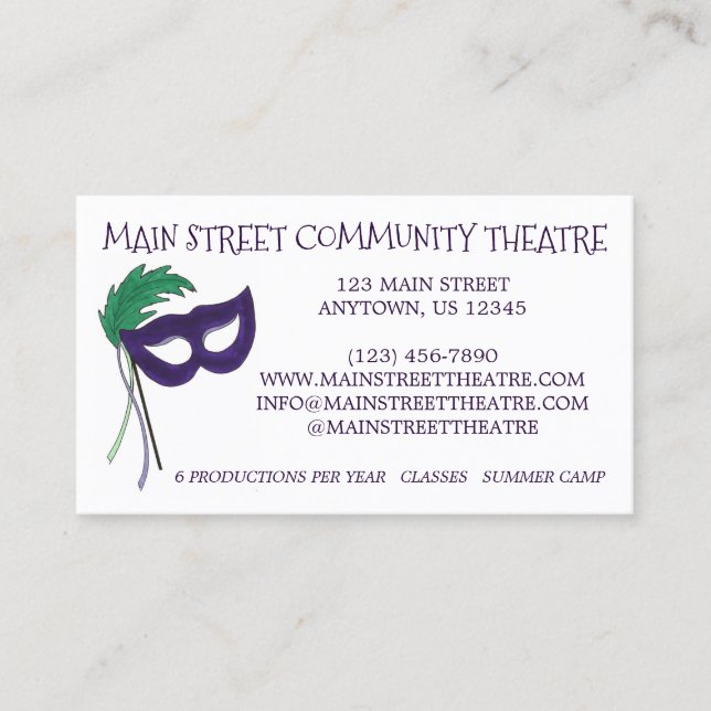 Carte De Visite Drama Club Mask Community Theatre Theatre Arts (Devant)