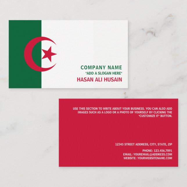 Carte De Visite Drapeau algérien, Drapeau algérien (Devant / Derrière)