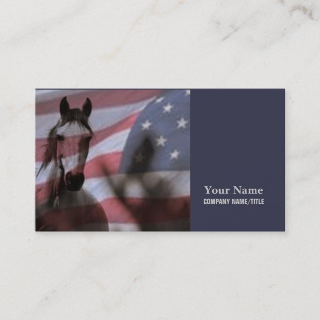 Carte De Visite Drapeau Américain Avec Cheval Sauvage (Devant)