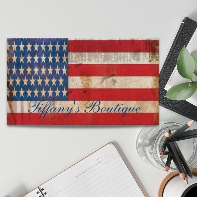 Carte De Visite drapeau américain en détresse Construction patriot (distressed american flag Patriotic construction Business Card)