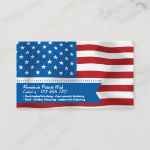 Carte De Visite Drapeau américain ondulant Ruban bleu Patriotique