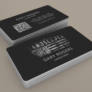 Carte De Visite Drapeau américain paysagiste Code QR
