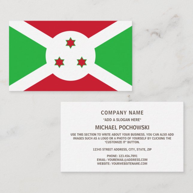 Carte De Visite Drapeau burundais, Drapeau du Burundi (Devant / Derrière)