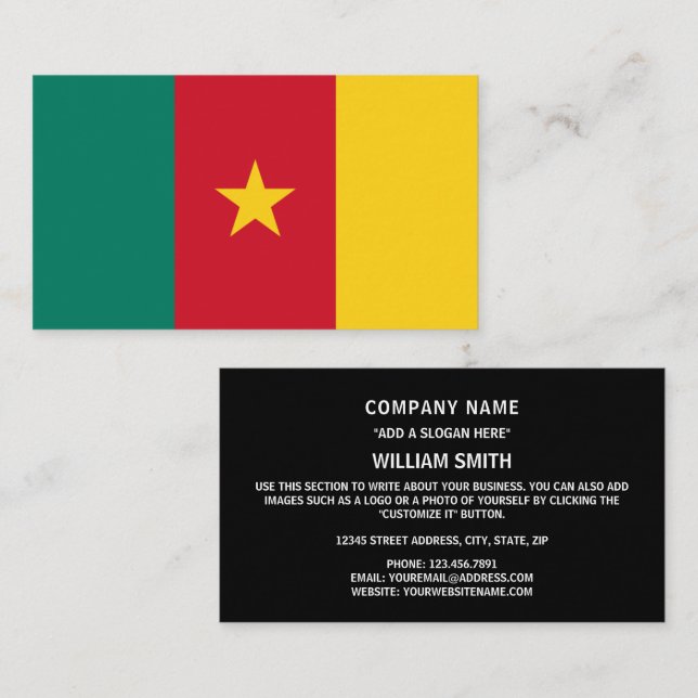 Carte De Visite Drapeau camerounais, Drapeau du Cameroun (Devant / Derrière)
