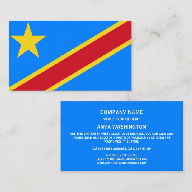 Carte De Visite Drapeau congolais, Drapeau de la RDC (Devant / Derrière)