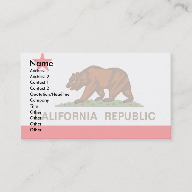 Carte De Visite Drapeau de la Californie (Devant)