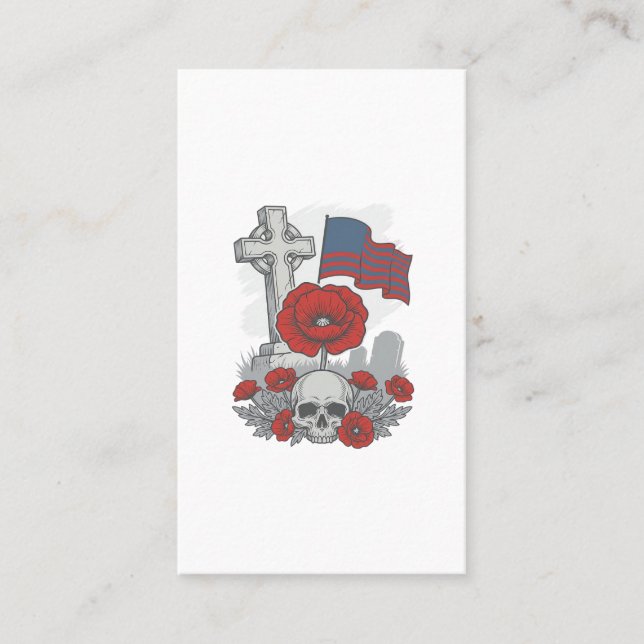 Carte De Visite Drapeau de pavot de croix de mémorial Gravure vint (Devant)
