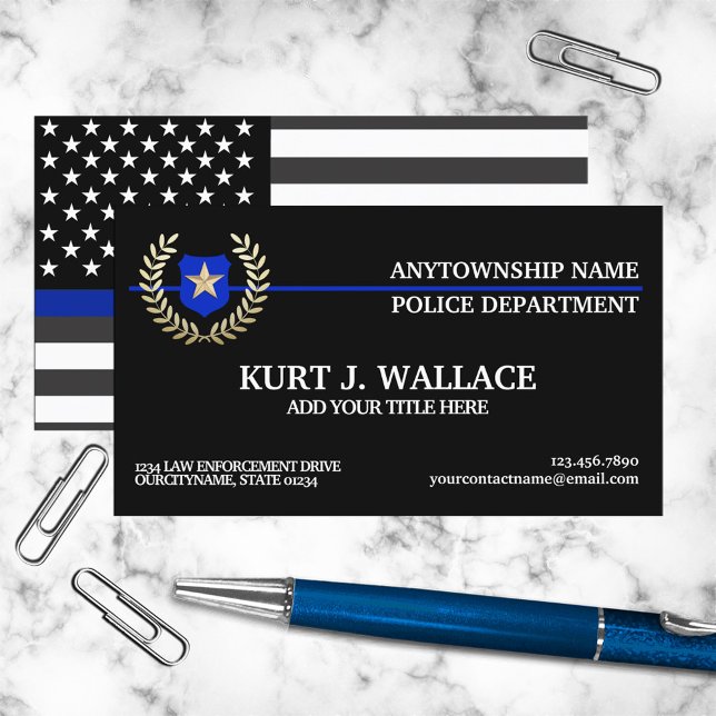 Carte De Visite Drapeau de police Thin Blue Line personnalisé (Créateur téléchargé)