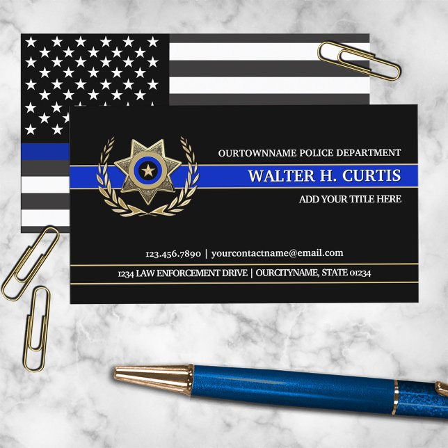 Carte De Visite Drapeau de police Thin Blue Line personnalisé (Créateur téléchargé)