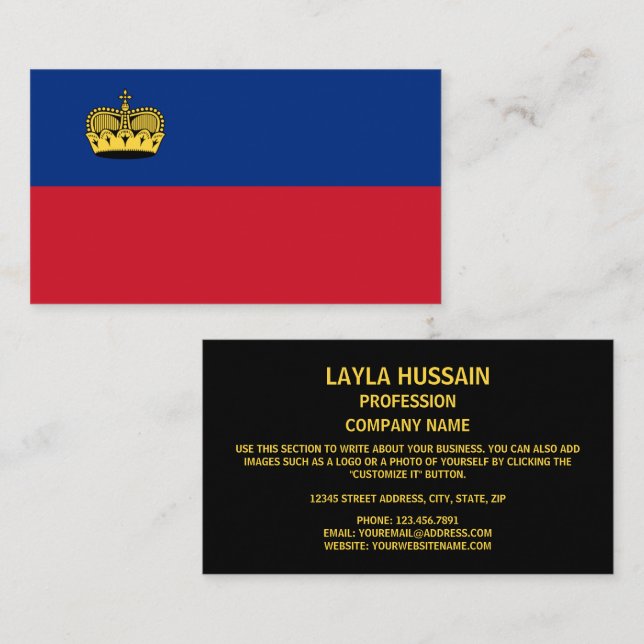 Carte De Visite Drapeau du Liechtenstein, Drapeau du Liechtenstein (Devant / Derrière)