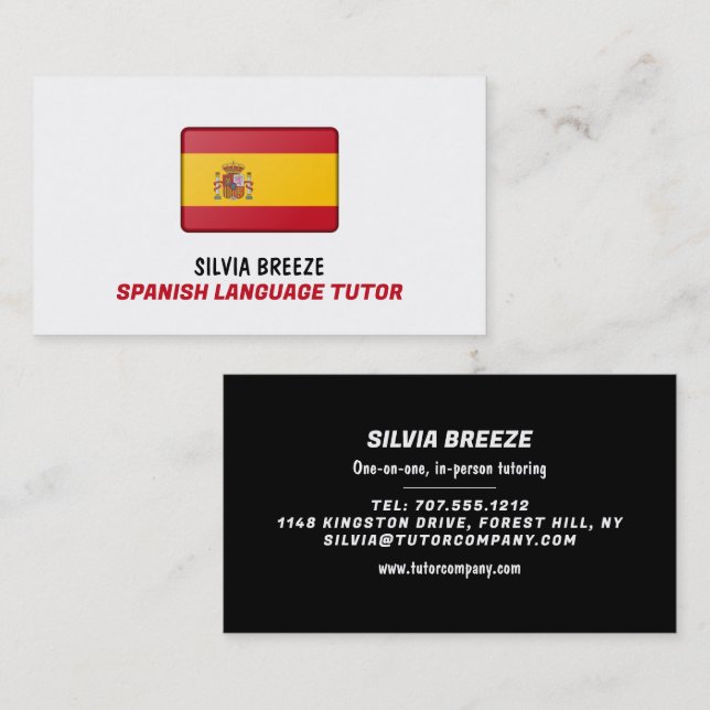 Carte De Visite Drapeau espagnol, Tuteur en espagnol, Enseignant (Devant / Derrière)