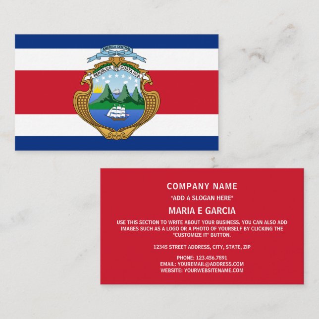 Carte De Visite Drapeau et armoiries du Costa Rica, Drapeau du Cos (Devant / Derrière)