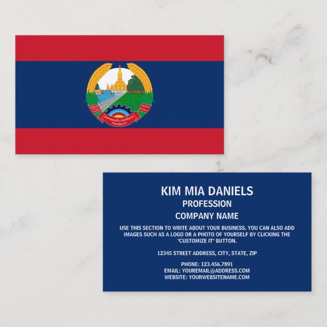 Carte De Visite Drapeau et Emblème Lao, Drapeau du Laos (Devant / Derrière)