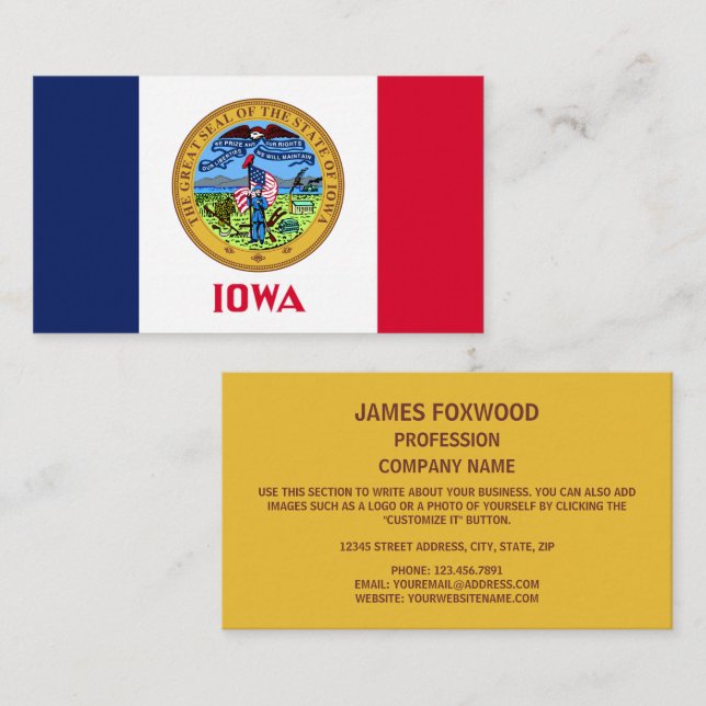 Carte De Visite Drapeau et phoque de l'Iowa, Drapeau de l'Iowa (Devant / Derrière)