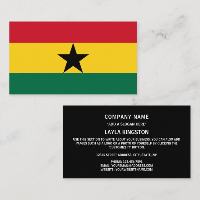 Carte De Visite Drapeau ghanéen, Drapeau du Ghana (Devant / Derrière)