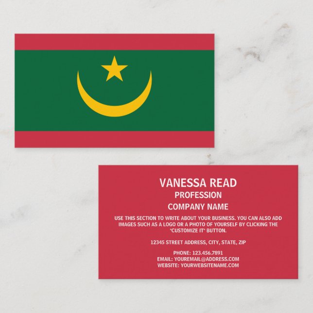 Carte De Visite Drapeau mauritanien, Drapeau mauritanien (Devant / Derrière)