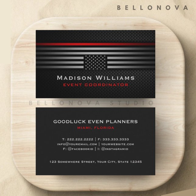 Carte De Visite Drapeau Premium personnalisé noir gris rouge des É (Custom Black Grey Red The USA America Flag Premium Business Card)