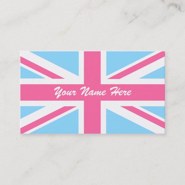 Carte De Visite Drapeau rose blanc et bleu Union Jack UK (Devant)