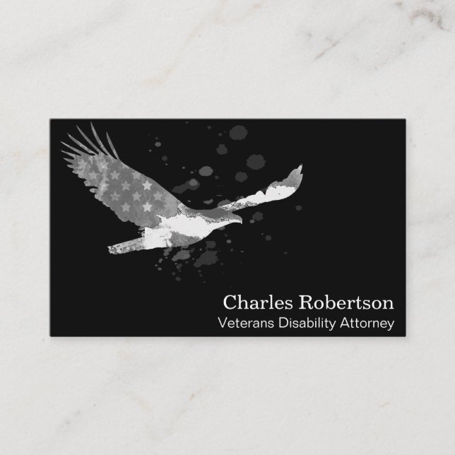 Carte De Visite *~* Drapeau USA American Eagle Grey Gris sur Noir (Devant)