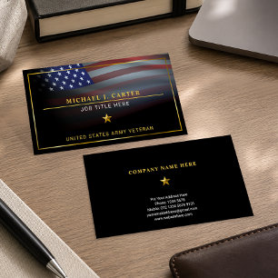 Carte De Visite Drapeau USA Cadre Doré Vétéran Luxe Noir
