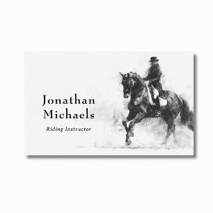 Carte De Visite Dressage professionnel Cheval noir et blanc Croqui