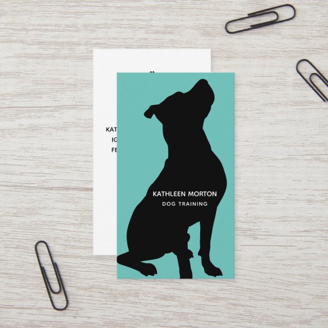 Carte De Visite Dresseur de chiens silhouette noire (Devant/Arrière en situation)