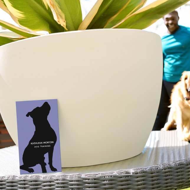 Carte De Visite Dresseur de chiens silhouette noire (Modern Silhouette Dog Trainer Business Card)