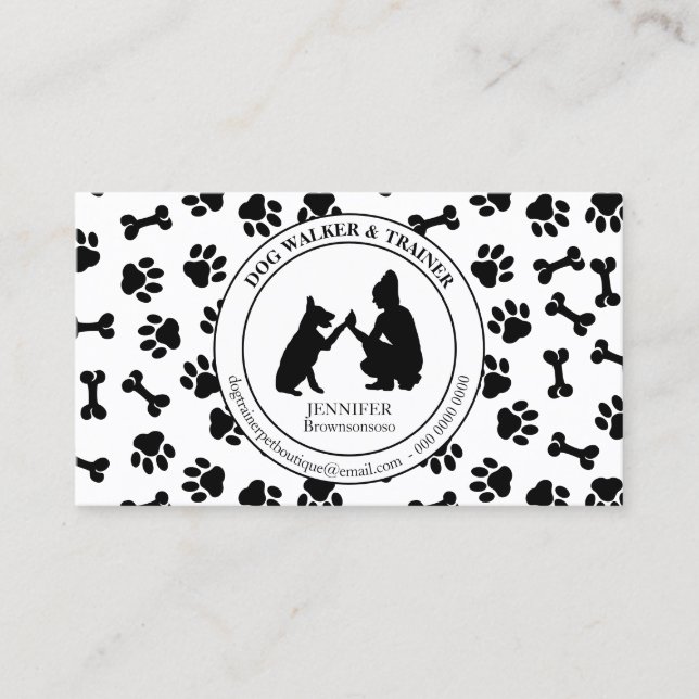 Carte De Visite Dresseur de chiens Simple Paws (Devant)