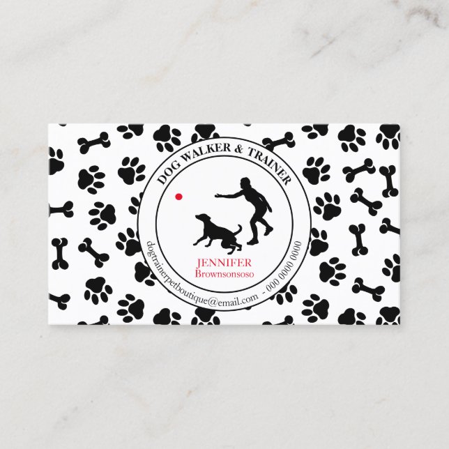 Carte De Visite Dresseur de chiens Simple Paws Animal (Devant)