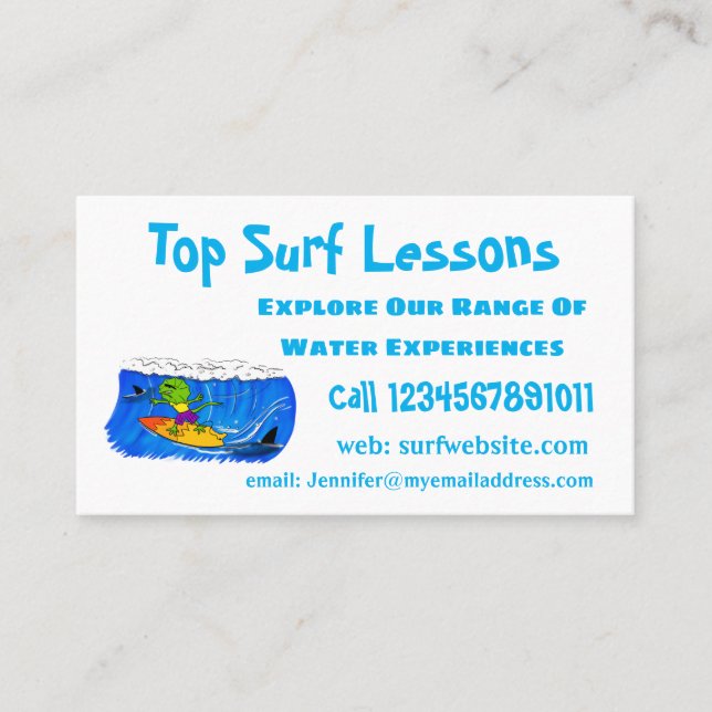 Carte De Visite Drôle caricature de surf de lézard au cou (Devant)