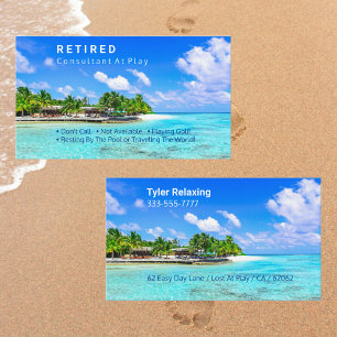 Carte De Visite Drôle de retraité, île tropicale, blague de profes