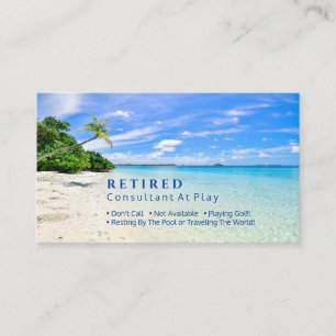 Carte De Visite Drôle de retraite, plage et palmiers, blague de pr